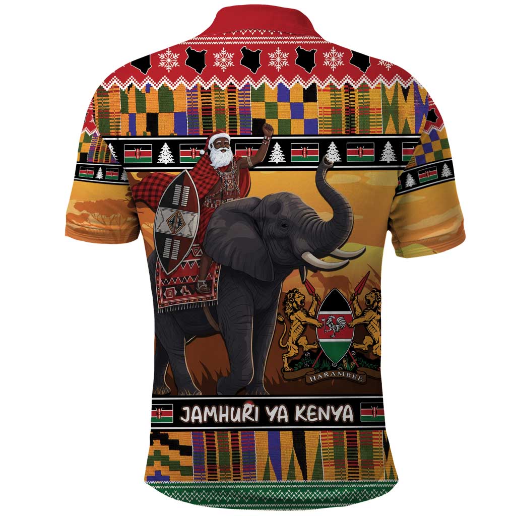 Kenya Safari Christmas Polo Shirt Black Santa Riding Elephant - Heri ya Krismasi - Wonder Print Shop