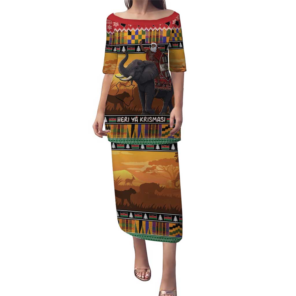 Kenya Safari Christmas Puletasi Black Santa Riding Elephant - Heri ya Krismasi - Wonder Print Shop