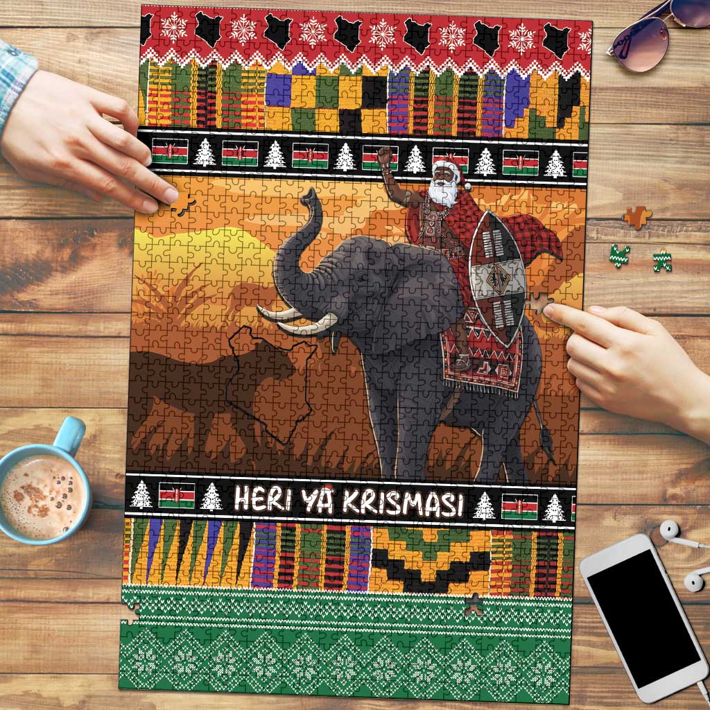 Kenya Safari Christmas Puzzle Black Santa Riding Elephant - Heri ya Krismasi - Wonder Print Shop