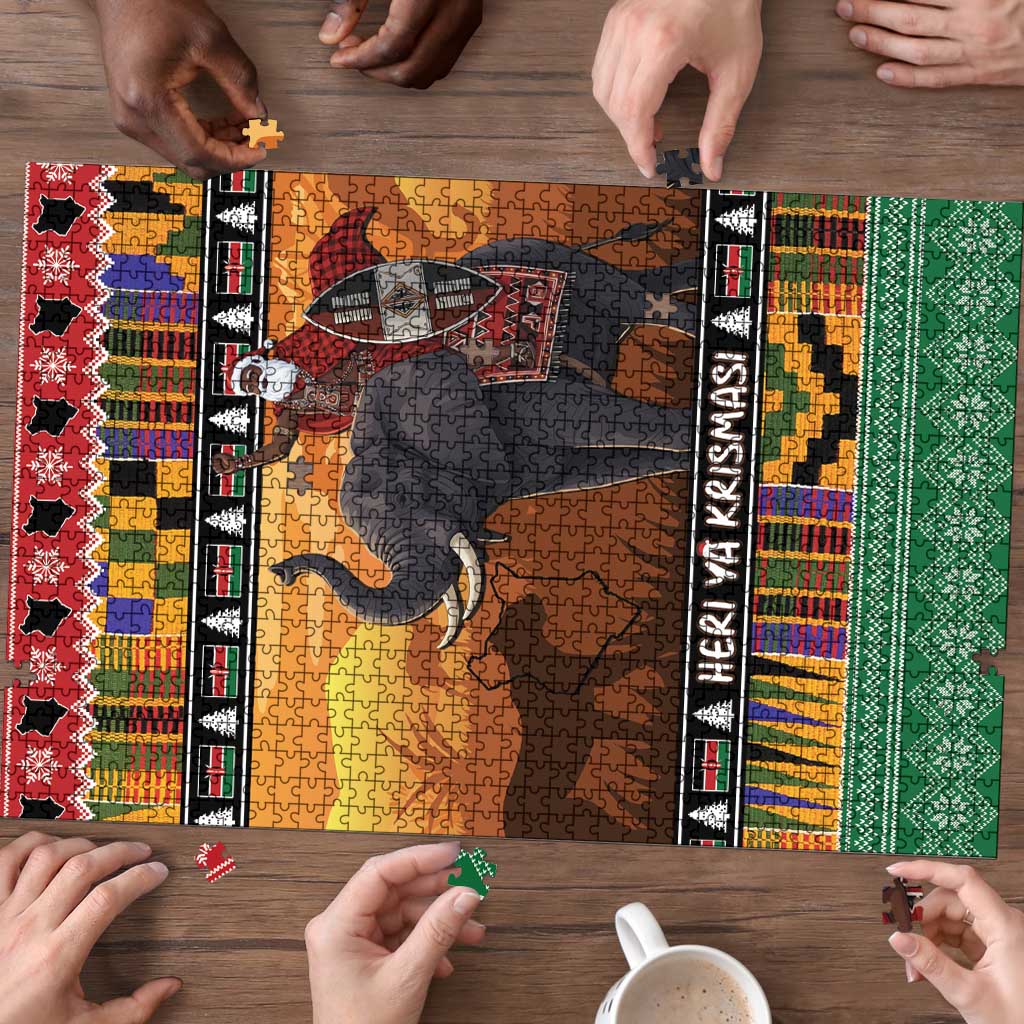 Kenya Safari Christmas Puzzle Black Santa Riding Elephant - Heri ya Krismasi - Wonder Print Shop