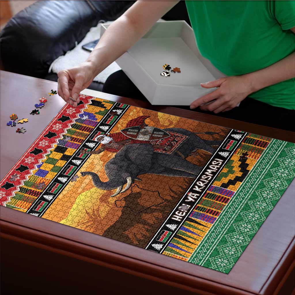Kenya Safari Christmas Puzzle Black Santa Riding Elephant - Heri ya Krismasi - Wonder Print Shop