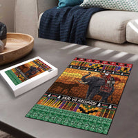 Kenya Safari Christmas Puzzle Black Santa Riding Elephant - Heri ya Krismasi - Wonder Print Shop