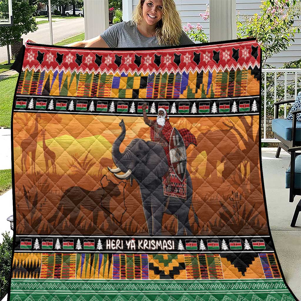 Kenya Safari Christmas Quilt Black Santa Riding Elephant - Heri ya Krismasi - Wonder Print Shop