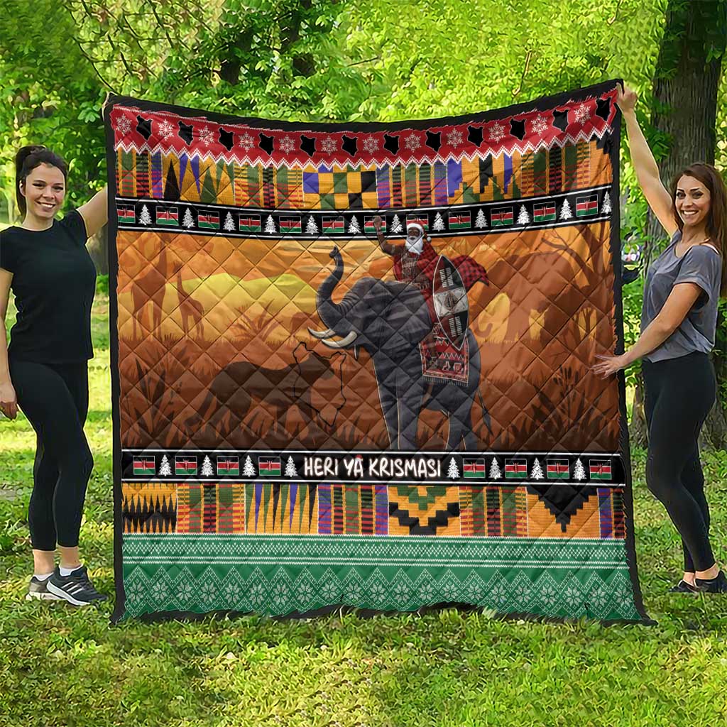 Kenya Safari Christmas Quilt Black Santa Riding Elephant - Heri ya Krismasi - Wonder Print Shop