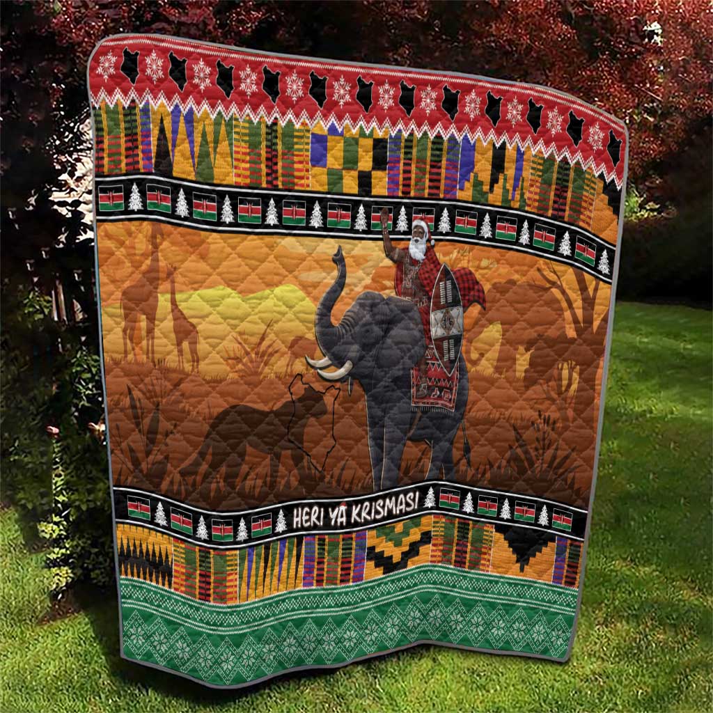Kenya Safari Christmas Quilt Black Santa Riding Elephant - Heri ya Krismasi - Wonder Print Shop