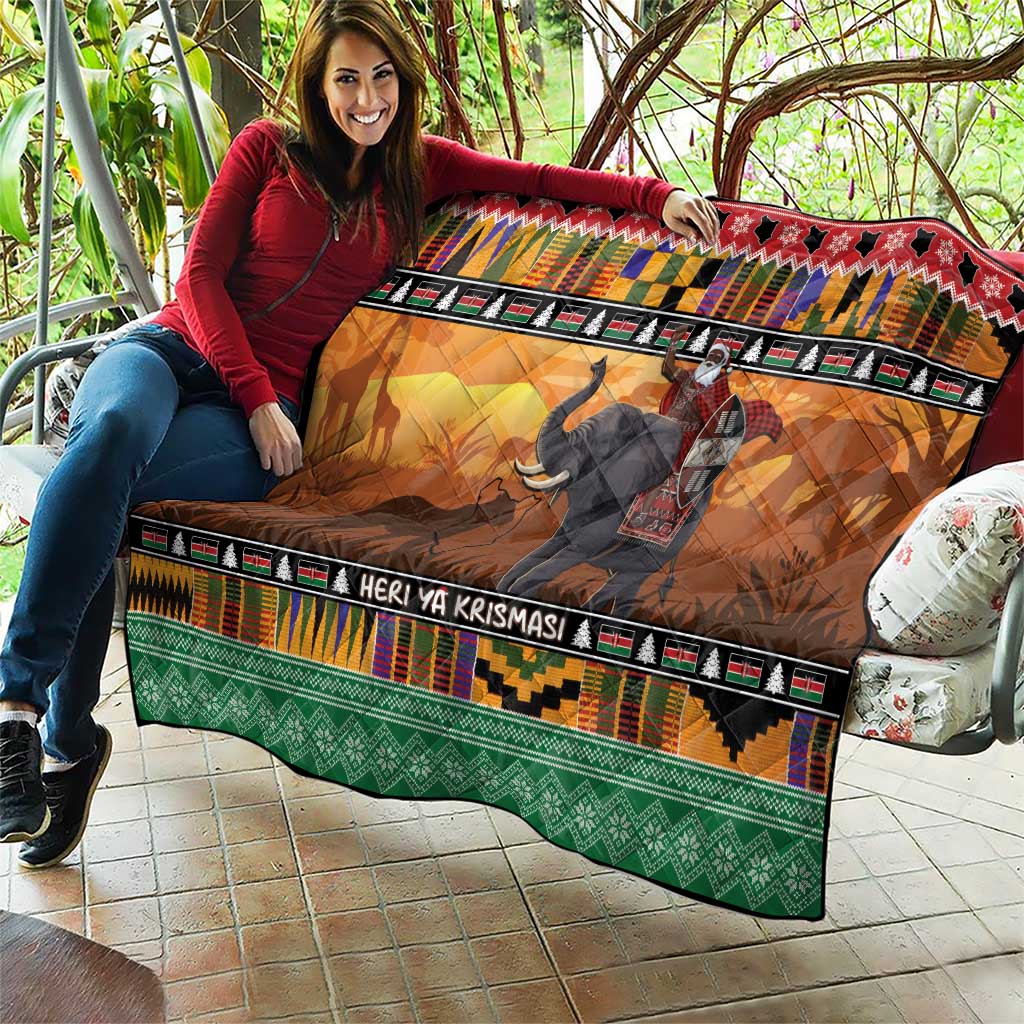 Kenya Safari Christmas Quilt Black Santa Riding Elephant - Heri ya Krismasi - Wonder Print Shop
