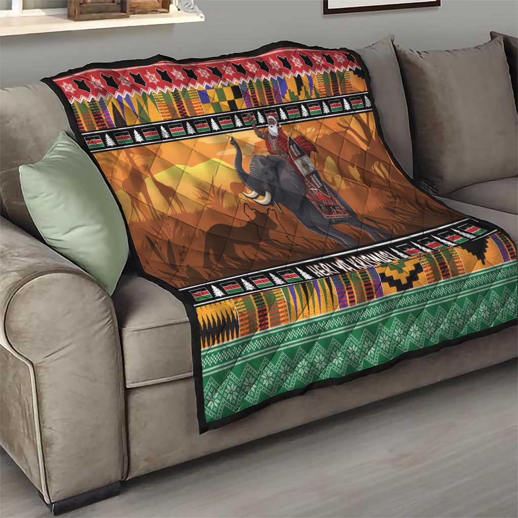 Kenya Safari Christmas Quilt Black Santa Riding Elephant - Heri ya Krismasi - Wonder Print Shop