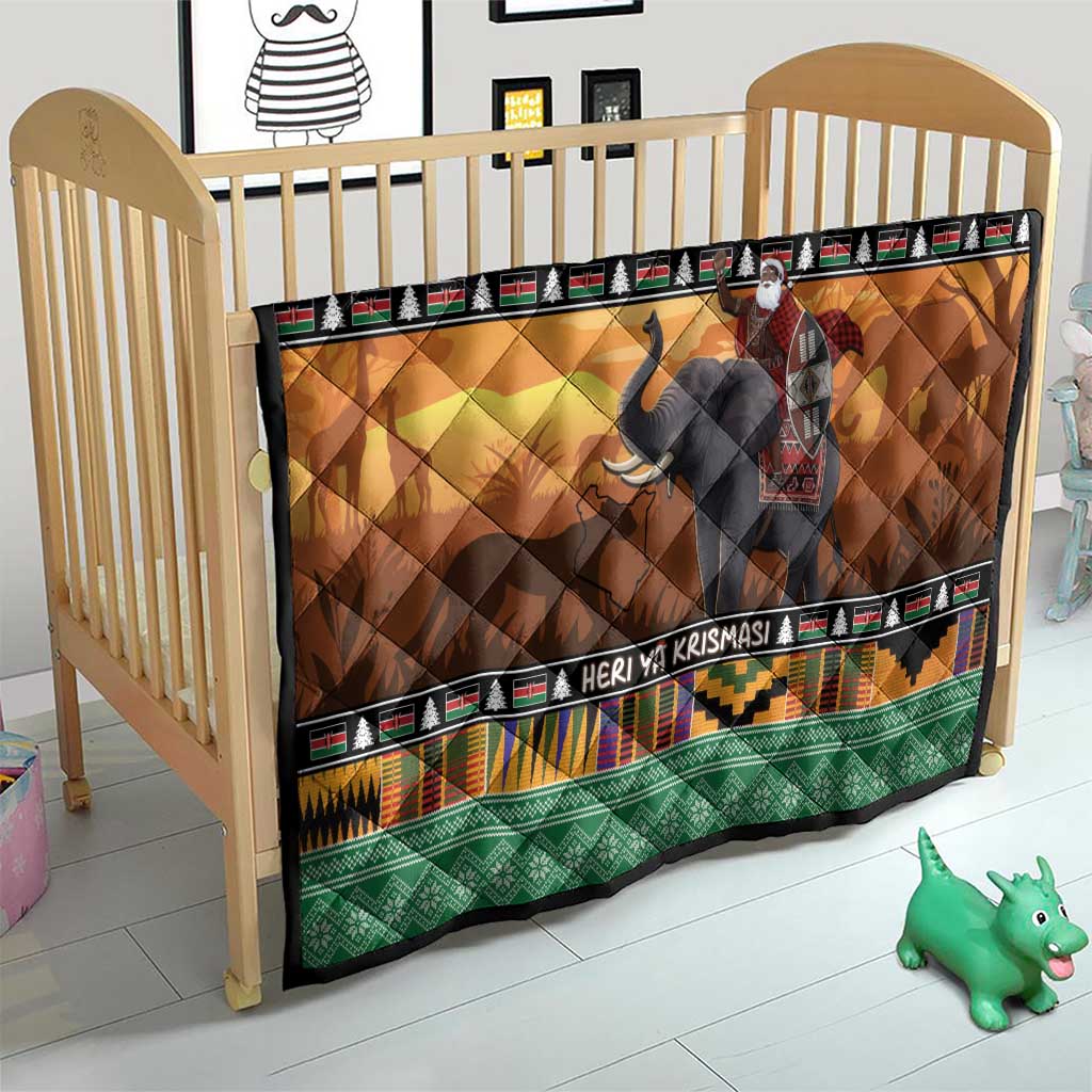Kenya Safari Christmas Quilt Black Santa Riding Elephant - Heri ya Krismasi - Wonder Print Shop