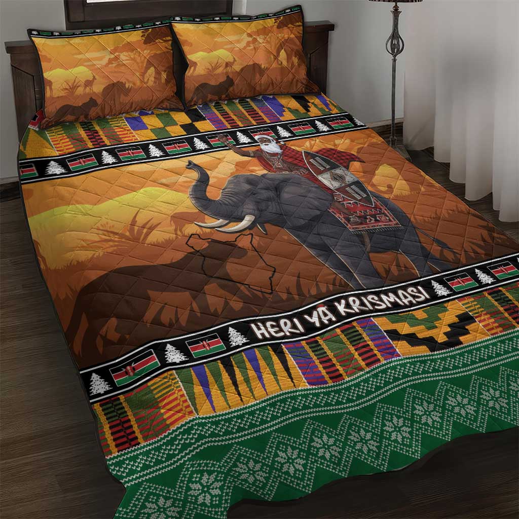 Kenya Safari Christmas Quilt Bed Set Black Santa Riding Elephant - Heri ya Krismasi - Wonder Print Shop