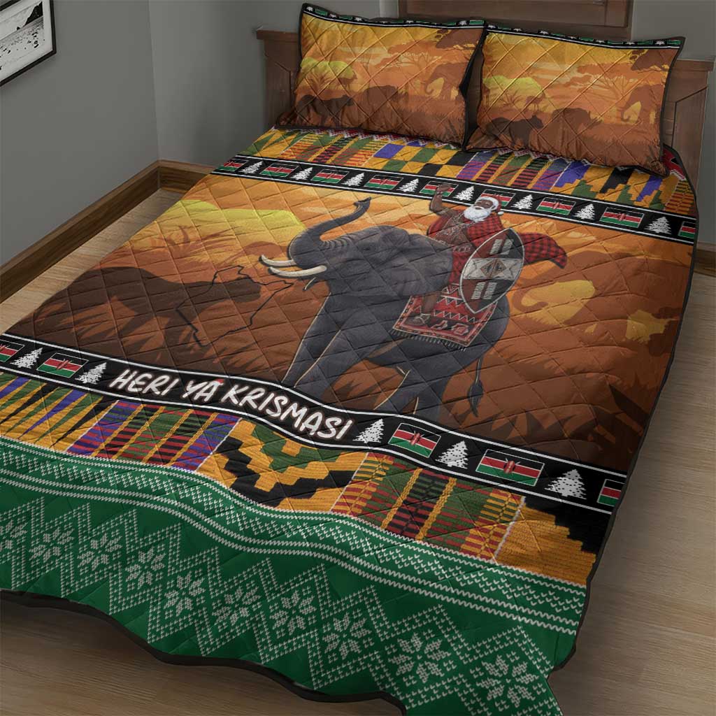 Kenya Safari Christmas Quilt Bed Set Black Santa Riding Elephant - Heri ya Krismasi - Wonder Print Shop