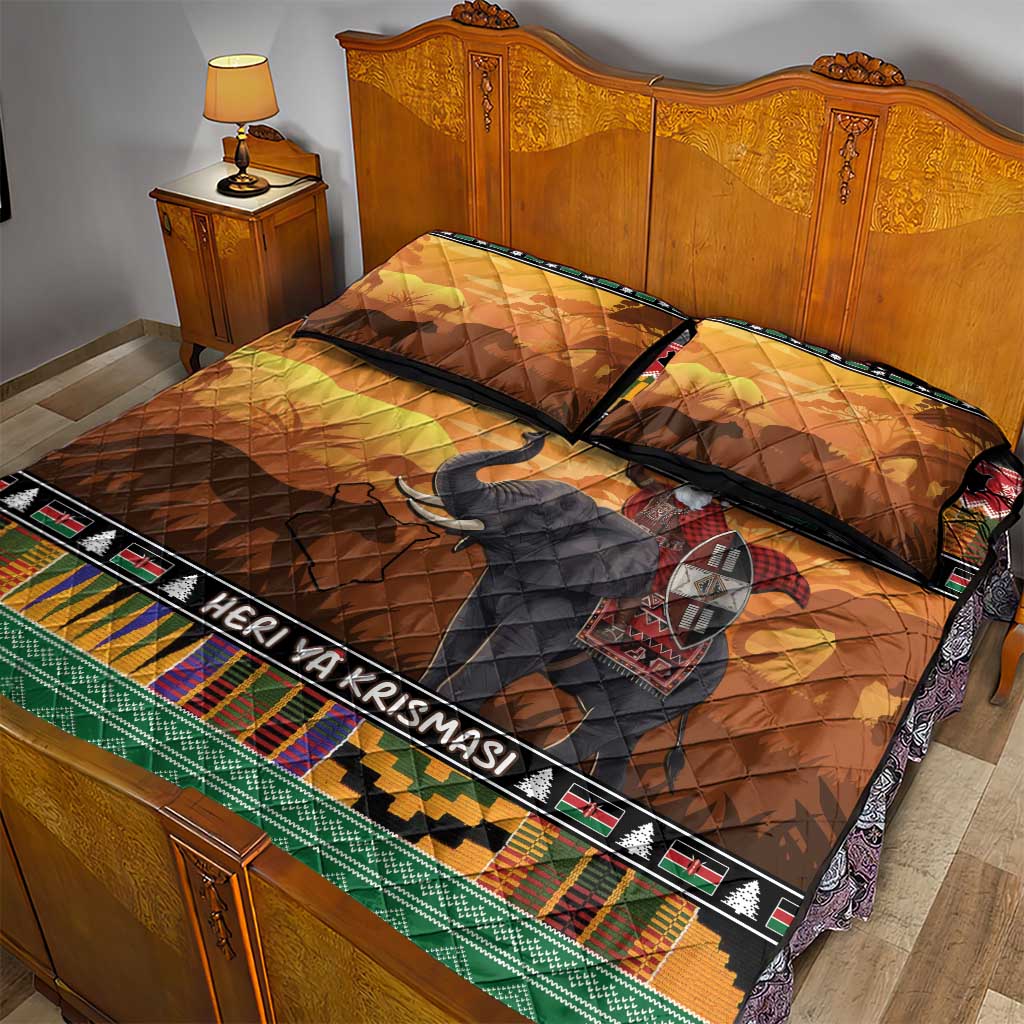 Kenya Safari Christmas Quilt Bed Set Black Santa Riding Elephant - Heri ya Krismasi - Wonder Print Shop