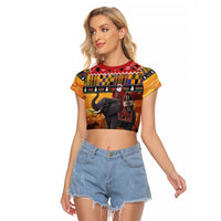 Kenya Safari Christmas Raglan Cropped T Shirt Black Santa Riding Elephant - Heri ya Krismasi - Wonder Print Shop