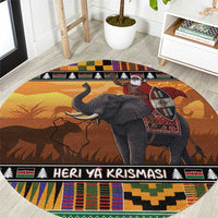 Kenya Safari Christmas Round Carpet Black Santa Riding Elephant - Heri ya Krismasi - Wonder Print Shop