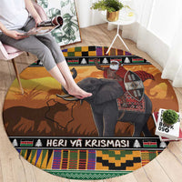 Kenya Safari Christmas Round Carpet Black Santa Riding Elephant - Heri ya Krismasi - Wonder Print Shop