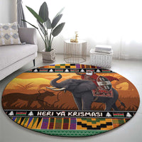 Kenya Safari Christmas Round Carpet Black Santa Riding Elephant - Heri ya Krismasi - Wonder Print Shop
