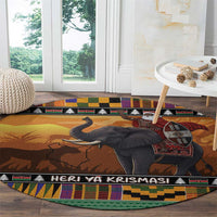 Kenya Safari Christmas Round Carpet Black Santa Riding Elephant - Heri ya Krismasi - Wonder Print Shop