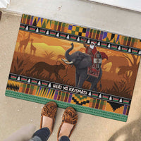 Kenya Safari Christmas Rubber Doormat Black Santa Riding Elephant - Heri ya Krismasi - Wonder Print Shop