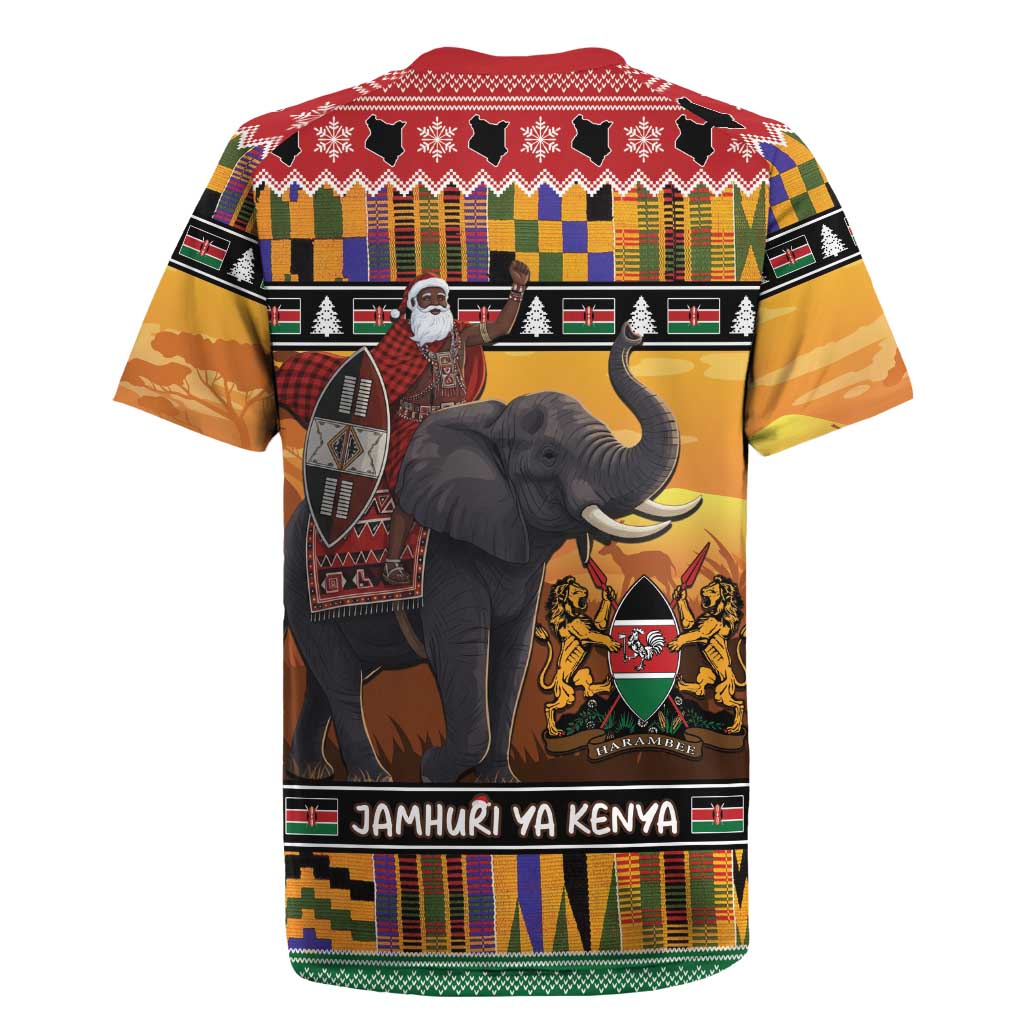 Kenya Safari Christmas Rugby Jersey Black Santa Riding Elephant - Heri ya Krismasi - Wonder Print Shop