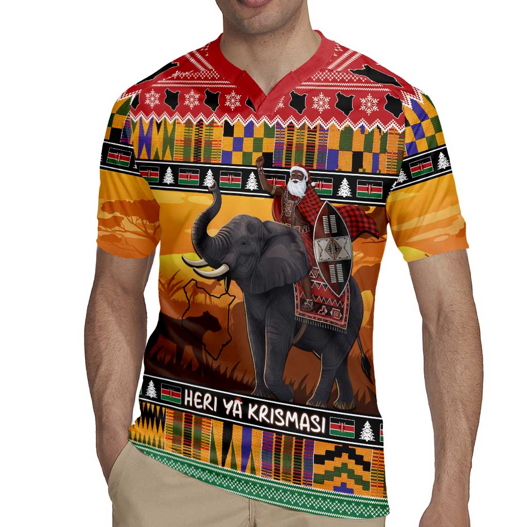 Kenya Safari Christmas Rugby Jersey Black Santa Riding Elephant - Heri ya Krismasi - Wonder Print Shop