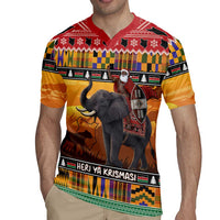 Kenya Safari Christmas Rugby Jersey Black Santa Riding Elephant - Heri ya Krismasi - Wonder Print Shop