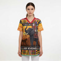 Kenya Safari Christmas Scrub Top Black Santa Riding Elephant - Heri ya Krismasi - Wonder Print Shop