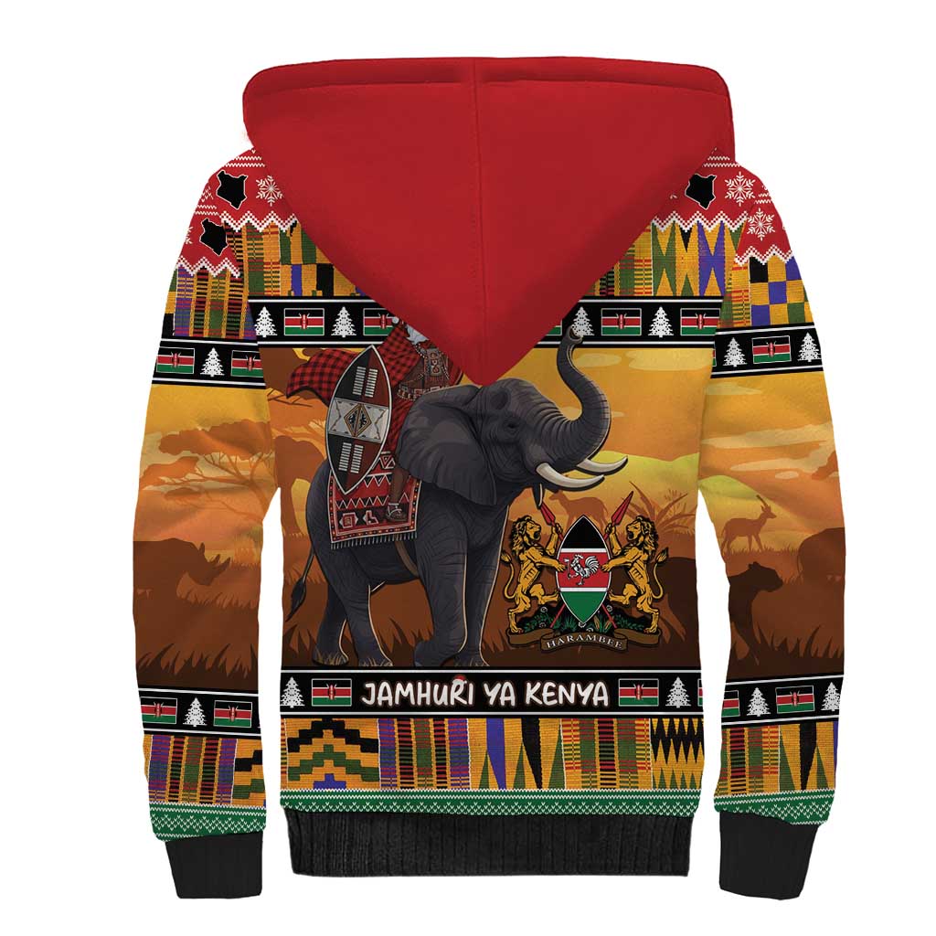 Kenya Safari Christmas Sherpa Hoodie Black Santa Riding Elephant - Heri ya Krismasi - Wonder Print Shop