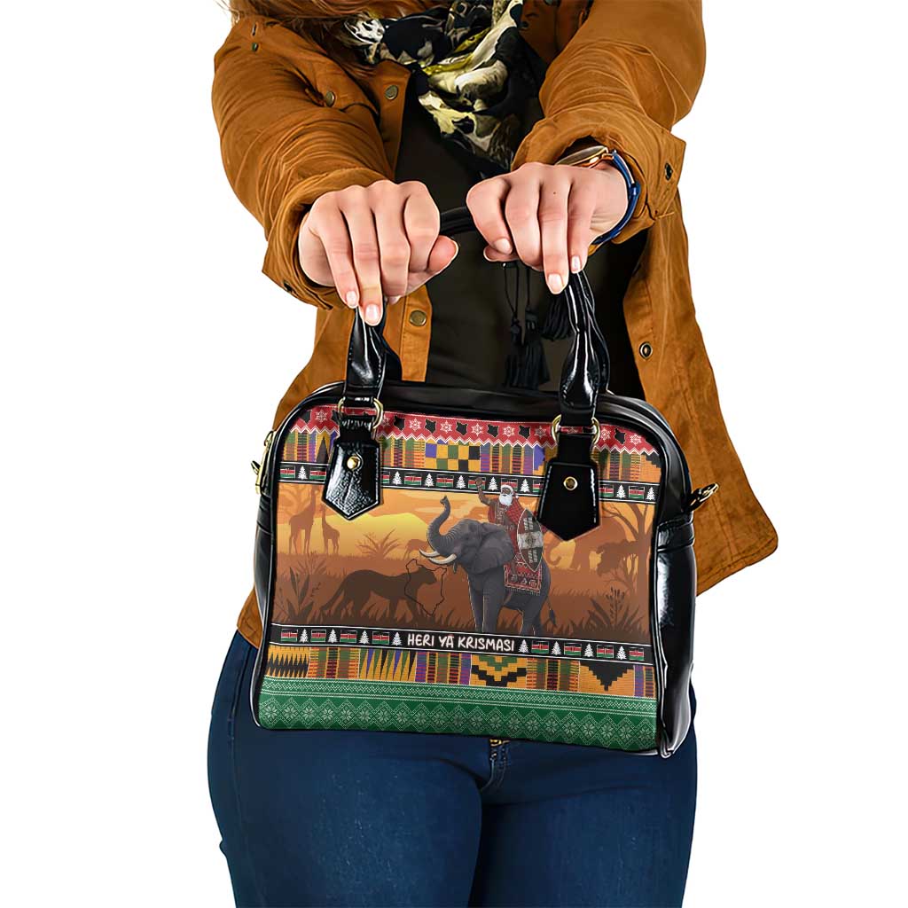 Kenya Safari Christmas Shoulder Handbag Black Santa Riding Elephant - Heri ya Krismasi - Wonder Print Shop