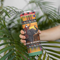 Kenya Safari Christmas Skinny Tumbler Black Santa Riding Elephant - Heri ya Krismasi - Wonder Print Shop