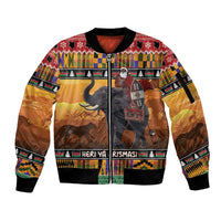 Kenya Safari Christmas Sleeve Zip Bomber Jacket Black Santa Riding Elephant - Heri ya Krismasi - Wonder Print Shop