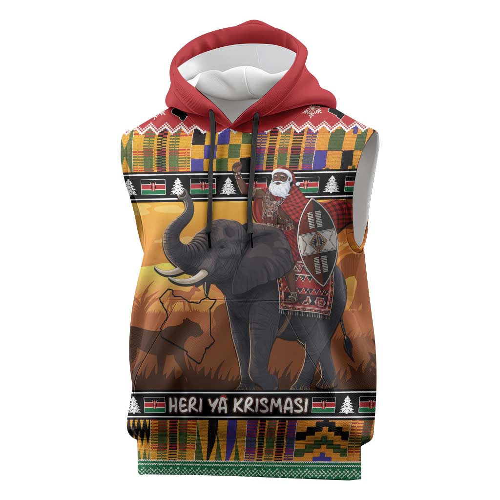 Kenya Safari Christmas Sleeveless Hoodie Black Santa Riding Elephant - Heri ya Krismasi - Wonder Print Shop