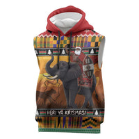 Kenya Safari Christmas Sleeveless Hoodie Black Santa Riding Elephant - Heri ya Krismasi - Wonder Print Shop