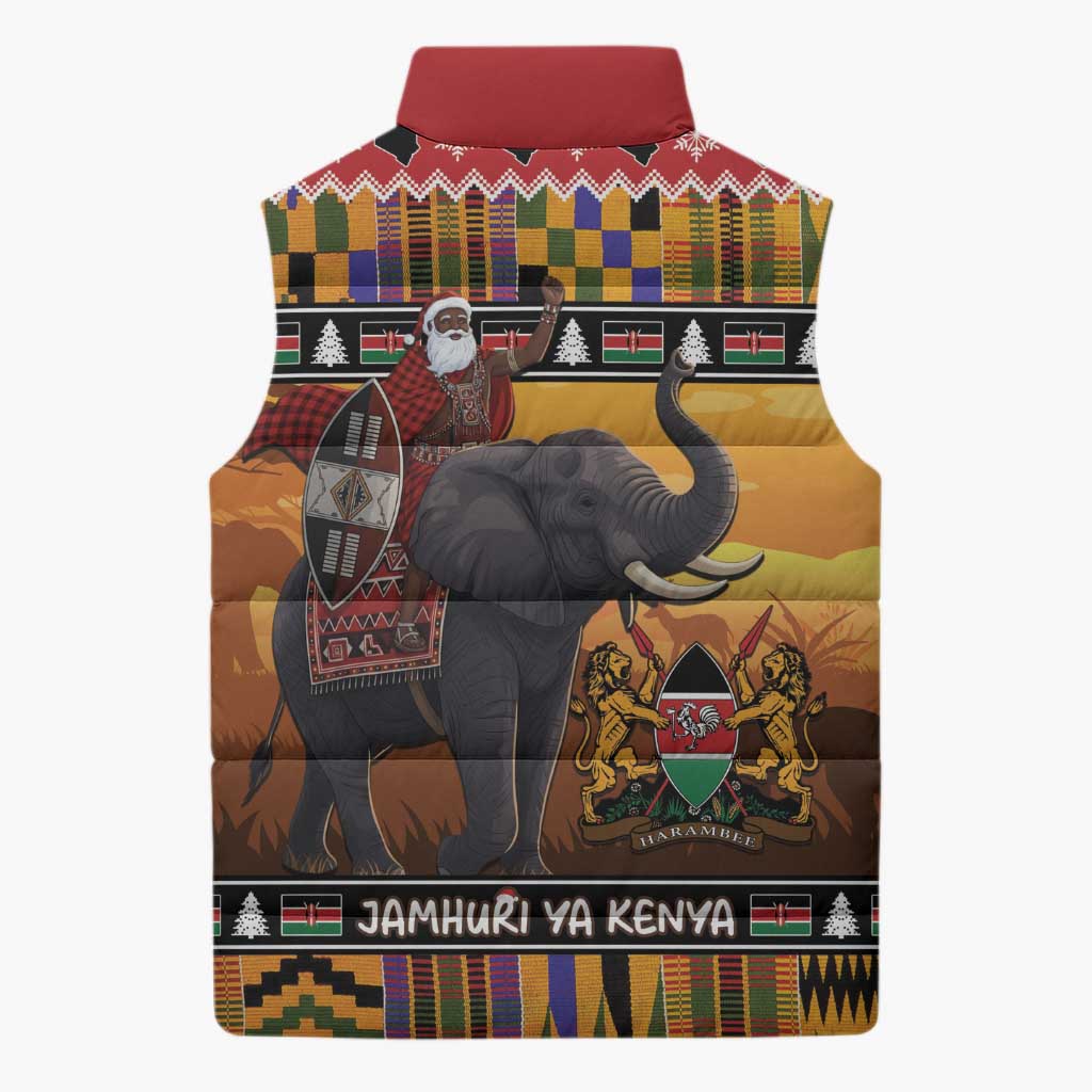 Kenya Safari Christmas Sleeveless Puffer Jacket Black Santa Riding Elephant - Heri ya Krismasi - Wonder Print Shop