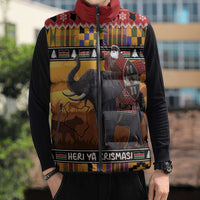 Kenya Safari Christmas Sleeveless Puffer Jacket Black Santa Riding Elephant - Heri ya Krismasi - Wonder Print Shop