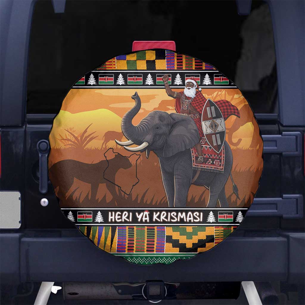 Kenya Safari Christmas Spare Tire Cover Black Santa Riding Elephant - Heri ya Krismasi - Wonder Print Shop