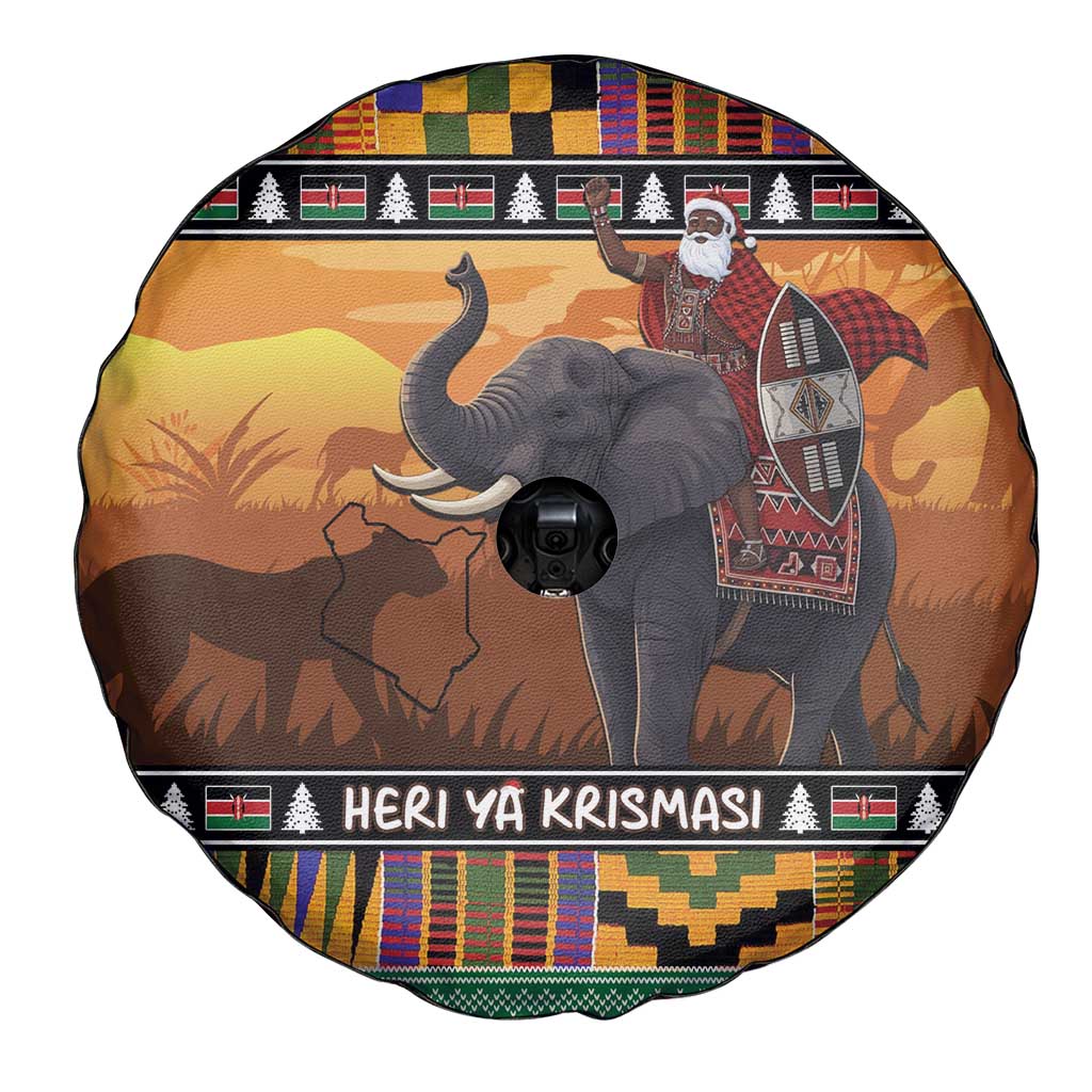 Kenya Safari Christmas Spare Tire Cover Black Santa Riding Elephant - Heri ya Krismasi - Wonder Print Shop