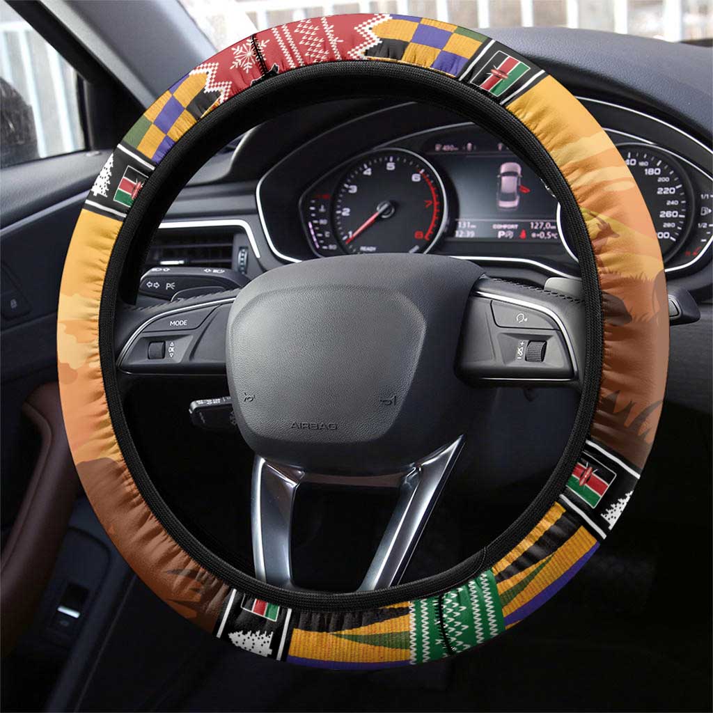 Kenya Safari Christmas Steering Wheel Cover Black Santa Riding Elephant - Heri ya Krismasi - Wonder Print Shop