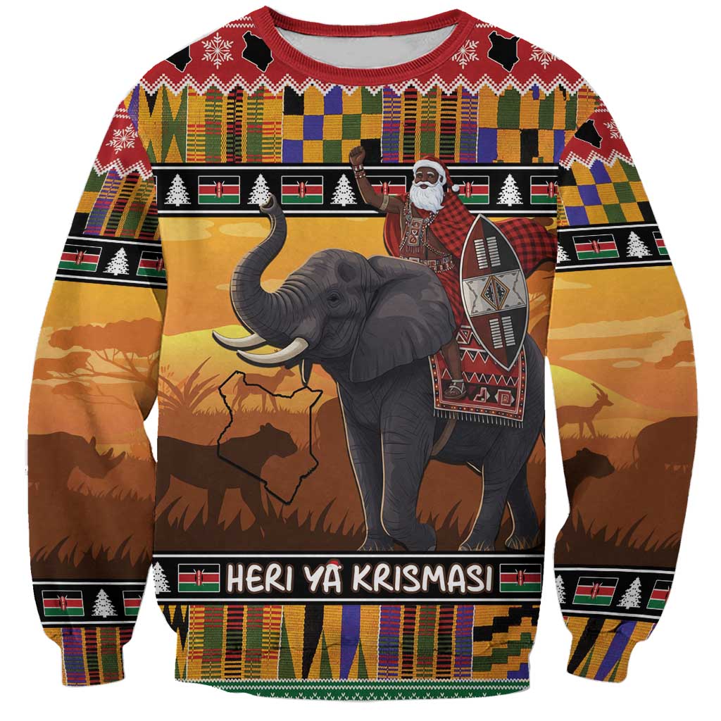 Kenya Safari Christmas Sweatshirt Black Santa Riding Elephant - Heri ya Krismasi - Wonder Print Shop