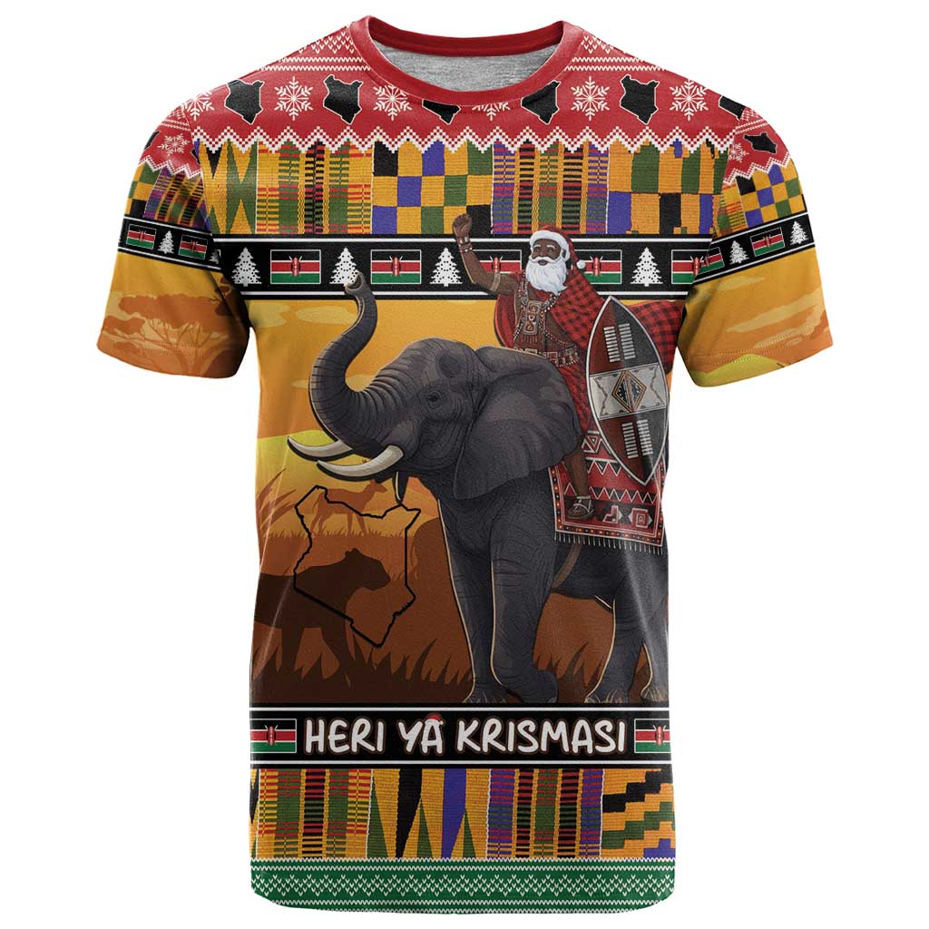 Kenya Safari Christmas T Shirt Black Santa Riding Elephant - Heri ya Krismasi - Wonder Print Shop