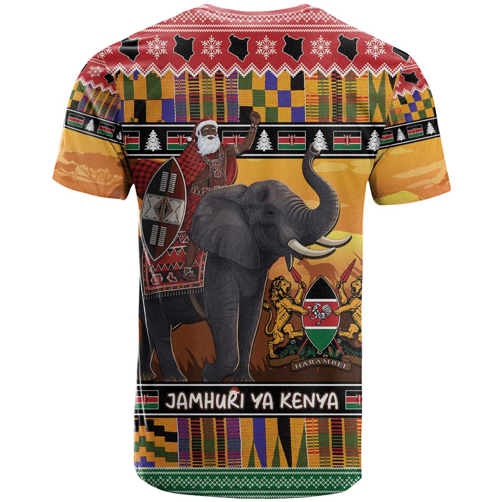 Kenya Safari Christmas T Shirt Black Santa Riding Elephant - Heri ya Krismasi - Wonder Print Shop
