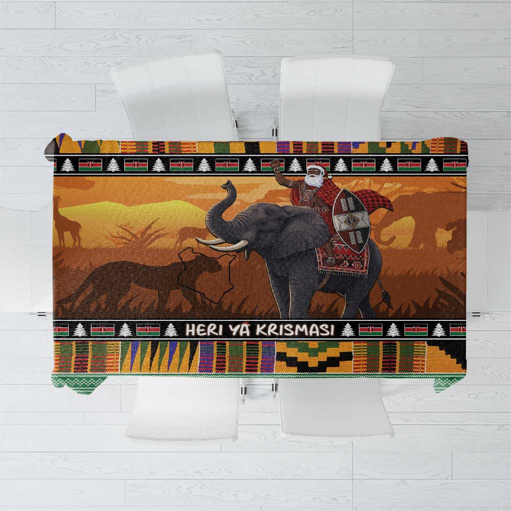 Kenya Safari Christmas Tablecloth Black Santa Riding Elephant - Heri ya Krismasi - Wonder Print Shop