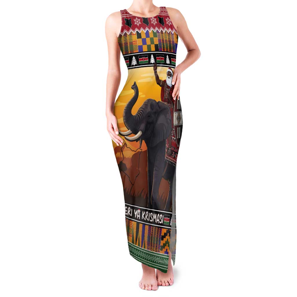 Kenya Safari Christmas Tank Maxi Dress Black Santa Riding Elephant - Heri ya Krismasi - Wonder Print Shop