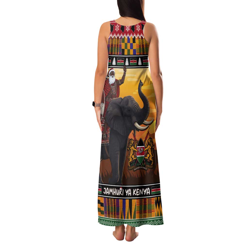 Kenya Safari Christmas Tank Maxi Dress Black Santa Riding Elephant - Heri ya Krismasi - Wonder Print Shop