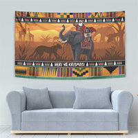 Kenya Safari Christmas Tapestry Black Santa Riding Elephant - Heri ya Krismasi - Wonder Print Shop