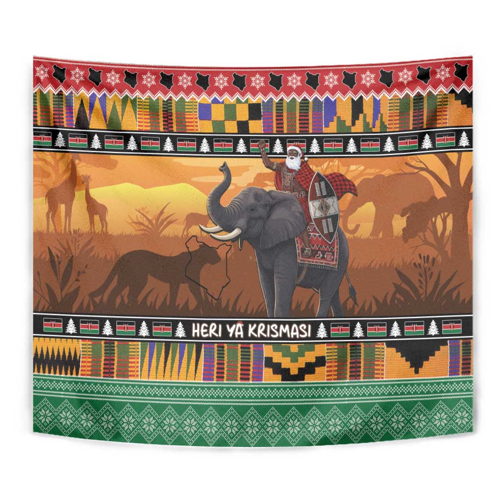 Kenya Safari Christmas Tapestry Black Santa Riding Elephant - Heri ya Krismasi - Wonder Print Shop