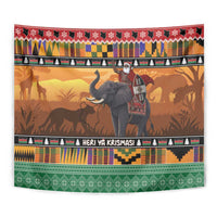 Kenya Safari Christmas Tapestry Black Santa Riding Elephant - Heri ya Krismasi - Wonder Print Shop