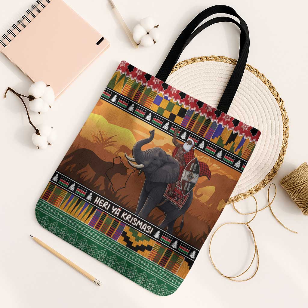 Kenya Safari Christmas Tote Bag Black Santa Riding Elephant - Heri ya Krismasi - Wonder Print Shop