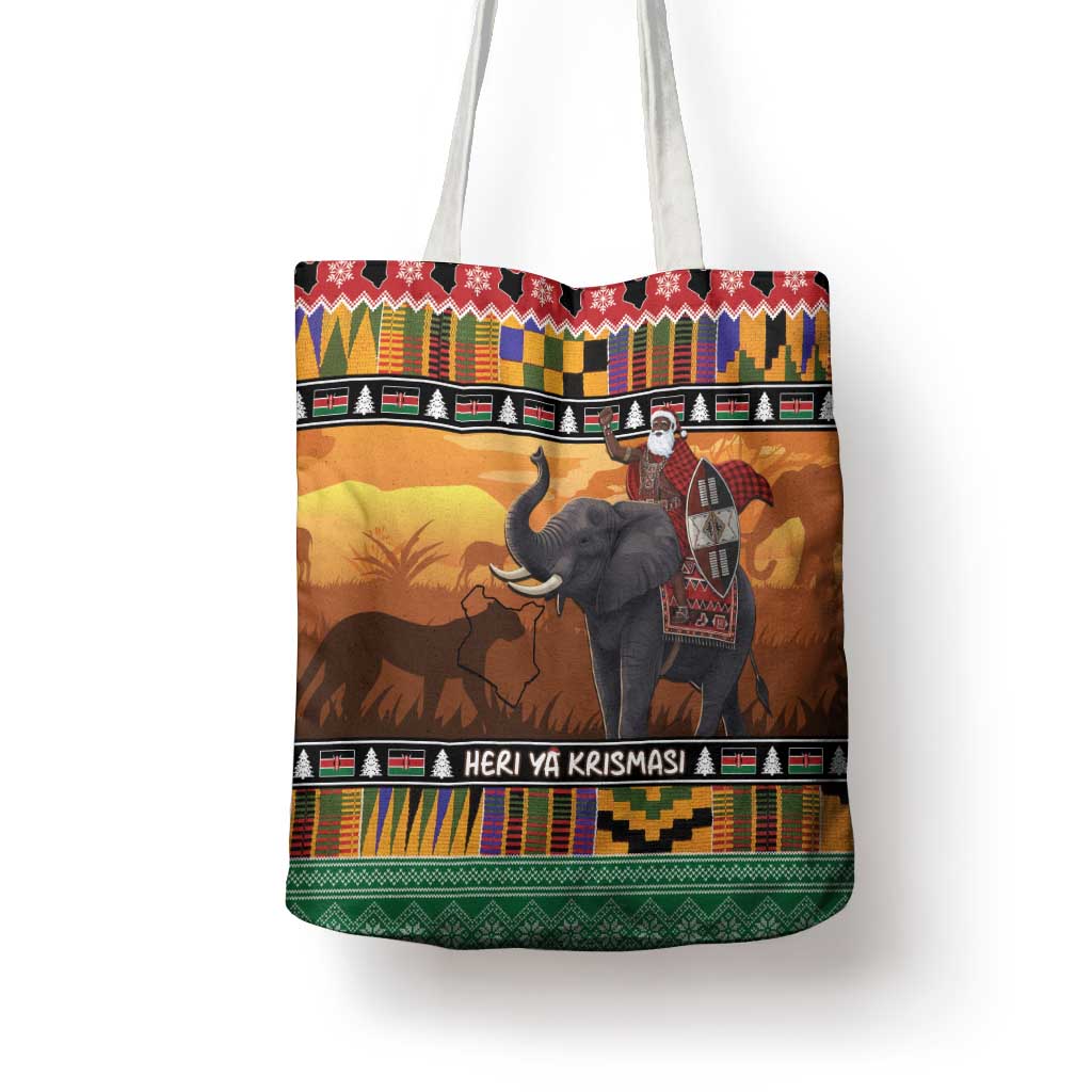 Kenya Safari Christmas Tote Bag Black Santa Riding Elephant - Heri ya Krismasi - Wonder Print Shop