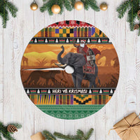 Kenya Safari Christmas Tree Skirt Black Santa Riding Elephant - Heri ya Krismasi - Wonder Print Shop