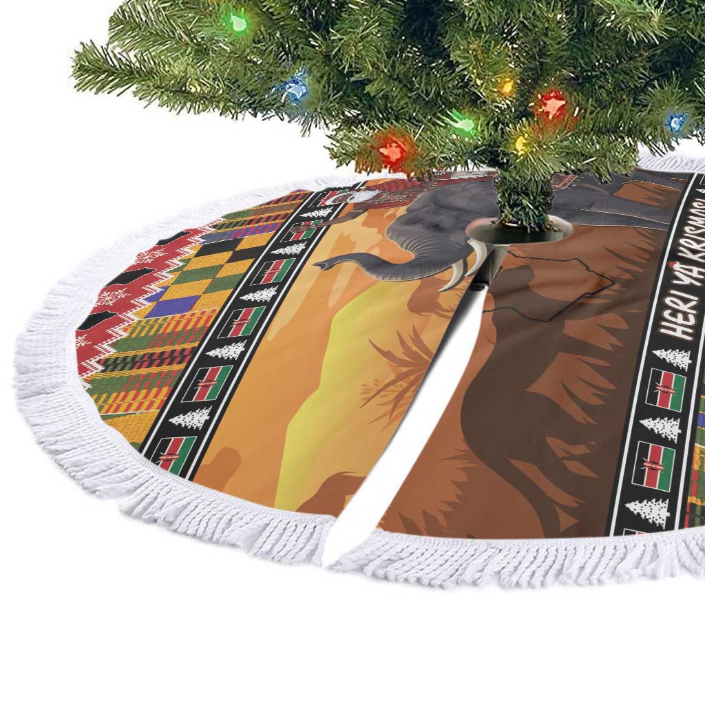 Kenya Safari Christmas Tree Skirt Black Santa Riding Elephant - Heri ya Krismasi - Wonder Print Shop