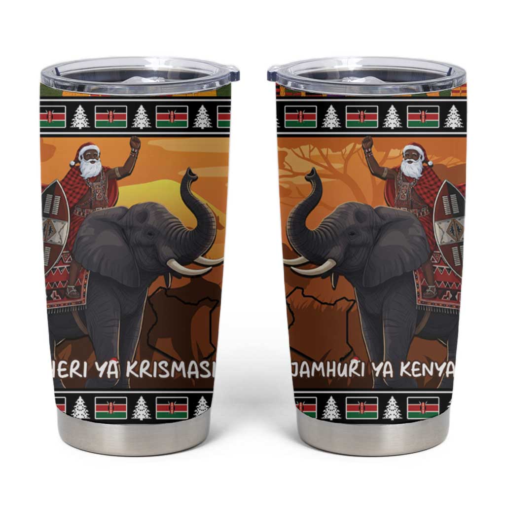 Kenya Safari Christmas Tumbler Cup Black Santa Riding Elephant - Heri ya Krismasi - Wonder Print Shop